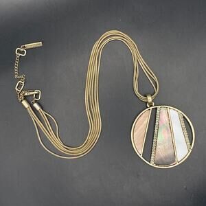 KENNETH COLE Pendant Necklace Crystal Stone Abalone Cutout Circle Gold Tone Pink